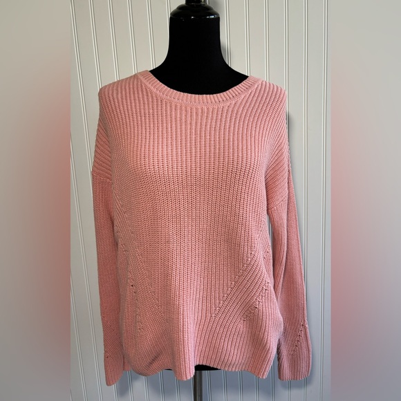Lucky Brand Back Lace Pullover Sweater Chunky Knit Pale Pink Womens Size Small - Picture 2 of 16